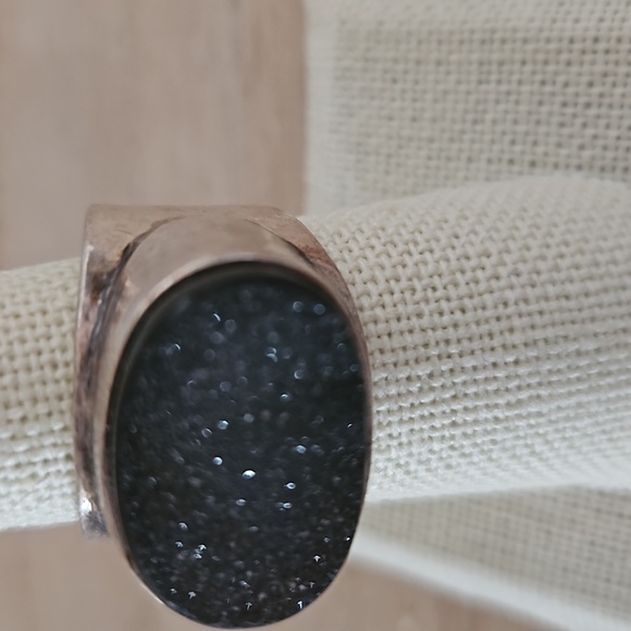 Black Druzy Sterling Ring Sz. 7.5 - Picture 2 of 3
